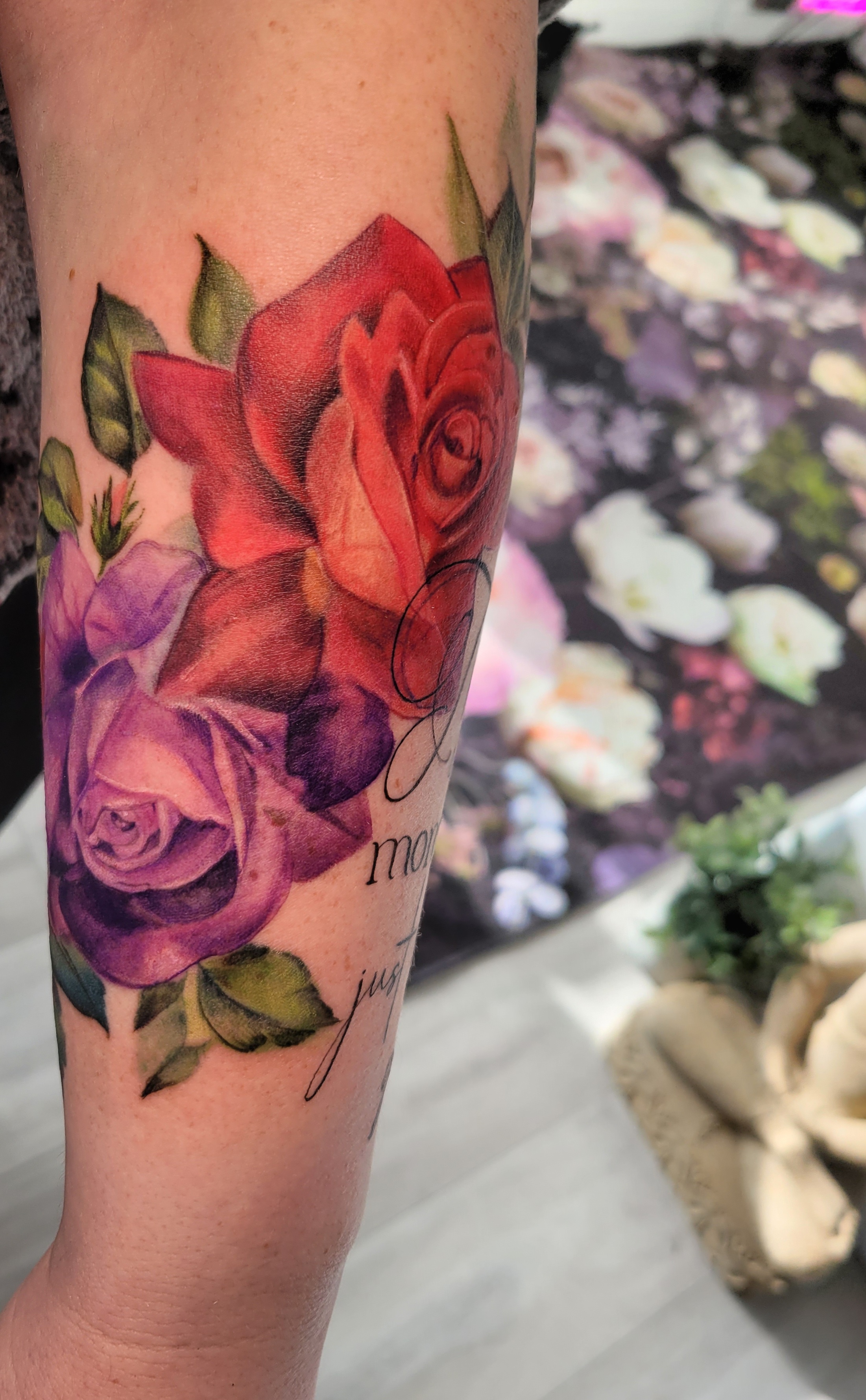 Vibrant watercolor tattoo by Chanel